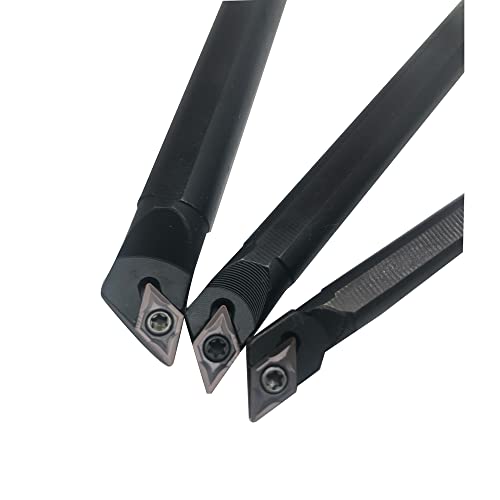 3pcs 95° Turning Boring Bars Turning Tool Holder S08K/S10K/S12M-SDJCR07 Shank Dia 1/3" 3/8" 1/2" Right Hand + 10pcs DCMT21.51 DCMT070204 Carbide Turning Insert for Steel and Stainless Iron - color: 3pcs boring bars + dcmt21.51