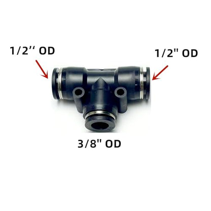 PNEUMATIC Black Plastic Push To Connect Fittings 1/2'' x 3/8'' x 1/2 Inch Tube OD Tee Reducer Connector Push Fit Fittings PGT1/2-3/8(Pack of 5) - color: Black, size: 1/2'' x 3/8‘’ x 1/2‘’OD