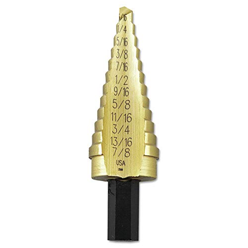 Irwin Tools IRWIN Step Drill Bit, 3/16" to 7/8", Titanium Nitride Coated Nitrate, 3/8" Shank (15104) - size: #4 (3/16-7/8"), style: Titanium Nitride (TiN)
