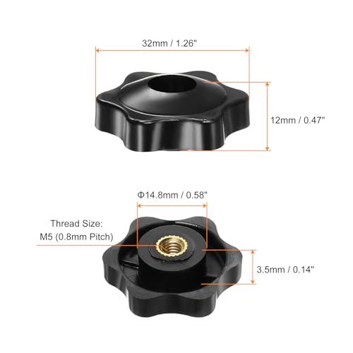 HARFINGTON 10pcs Star Knobs M5 Female Thread 32mm Head Plastic Through Hole Brass Screw-in Clamping Handles Threaded Hand Knobs, Black - color: Black, size: M5 x 32mm