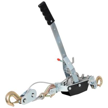 2-Ton Heavy Duty Manual Winch Puller with Dual Gear, 12FT Steel Cable, 3 Safety Hooks & Ratchet Handle for Vehicle Recovery, Lifting, Log Pulling, Construction