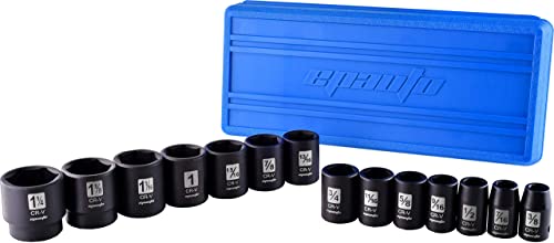 EPAuto 1/2-Inch Drive SAE Shallow Impact Socket Set, CRV, 6-Point 14 Sockets - style: SAE - Shallow