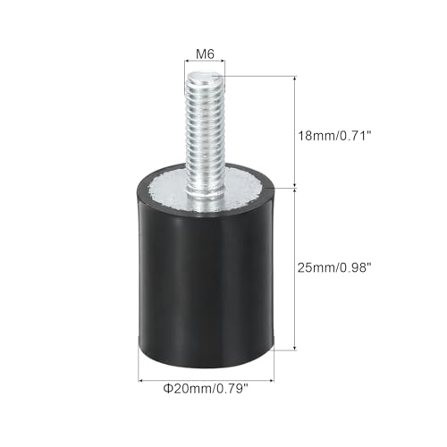 uxcell M6 Thread Rubber Mounts, Vibration Isolators, Cylindrical Shock Absorber with Studs 20 x 25mm 4pcs - size: M6x20x25mm