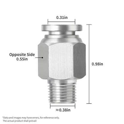 PNEUMATIC 304 Stainless Steel Male Straight 5/16 Inch Tube OD x 1/8 Inch NPT Thread Push to Connect Fittings (Pack of 5) - size: 5/16"OD x 1/8"NPT