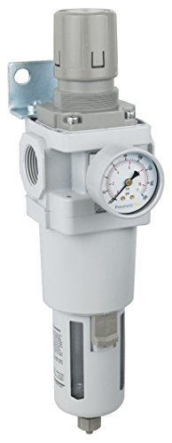 PneumaticPlus SAW600-N10BG Compressed Air Filter Regulator Piggyback Combo 1" NPT - Poly Bowl, Manual Drain, Bracket, Gauge - size: 1" NPT, style: Poly Bowl - Manual Drain