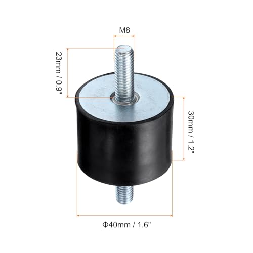 uxcell 4pcs M8x23mm Rubber Isolator Mounts with Studs 40x30mm Male Vibration Shock Absorber Zinc Plated Cylindrical Thread Mounts Anti Vibration Isolators with 8pcs M8 Lock Nuts - size: VV-D40*H30, M8*23