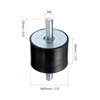 uxcell 4pcs M8x23mm Rubber Isolator Mounts with Studs 40x30mm Male Vibration Shock Absorber Zinc Plated Cylindrical Thread Mounts Anti Vibration Isolators with 8pcs M8 Lock Nuts - size: VV-D40*H30, M8*23
