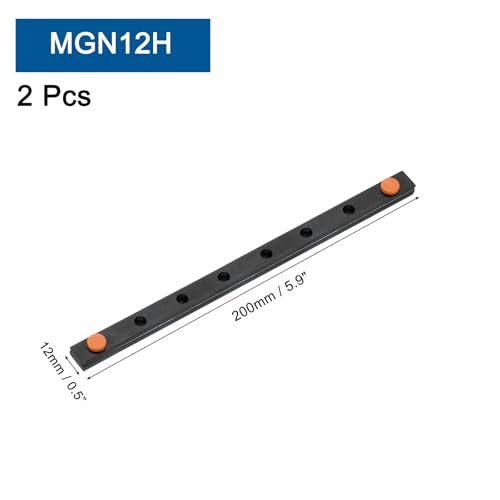 uxcell 2 Pcs MGN12 200mm Bearing Steel Linear Guide Rail Miniature Linear Sliding Guideway Fit MGN12H Sliding Carriage Block in DIY 3D Printers and CNC Machine