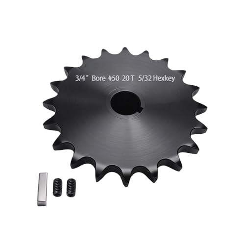 #50 Roller Chain Sprocket 20 Tooth 3/4" Bore (3/16" Keyway) Black Oxide with 2 Set Screws & Key Included for Conveyor Farm Equipment Packaging Industrial Heavy Duty Drive, Hardened Steel 50BS20-3/4 - size: 3/4 inch, style: 20tooth