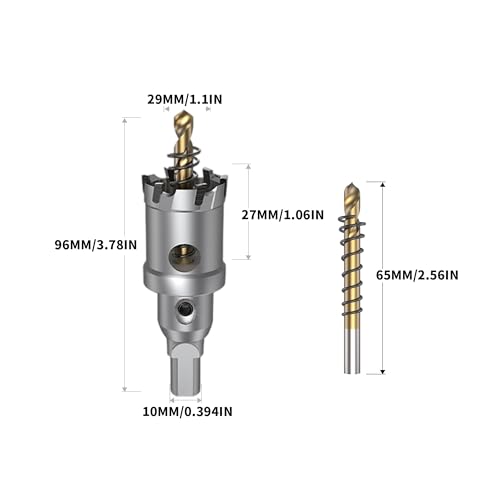 HUHAO TCT Hole Saw Kit 1-1/8"(29mm),Heavy Duty Tungsten Carbide Tipped Hole Drill Bit with Titanium-Plated Pilot Drill bit,Tipped Hole Cutters for Hard Metal,Alloy,Stainless Steel, Plastic,Iron - size: 1-1/8"(29mm)