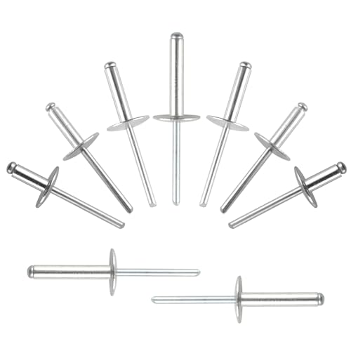 ALLCLEAN (110 pcs) 3/16 * 1/2" Large Flange Open End Aluminum Blind Rivets,4.8 * 12 Pop Blind Rivet - color: Silver, size: 3/16"*1/2"
