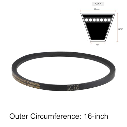 uxcell K-16 V Belt Machine Transmission Rubber, Black Replacement Drive Belt 16 inch Pitch Girth 8mm Width 6mm Height JIS Standard - size: 16"