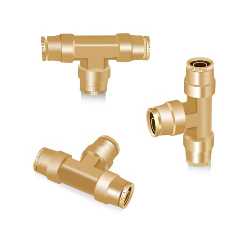 Siptenk 1/4" OD Tube Brass Push to Connect Fittings 3PCS for Truck Trailer - color: 1/4" OD Tee