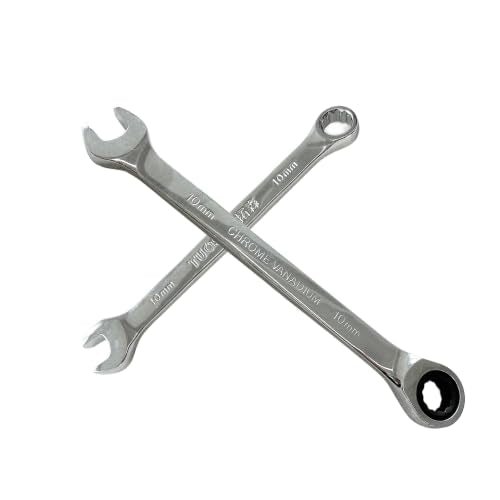 2PCS 10mm Metric Ratcheting Combination Wrench Set, 72-Tooth Industrial Grade Chrome Vanadium Steel Gear Spanner with 12-Point Box End Design for Professional Mechanics - size: 10mm