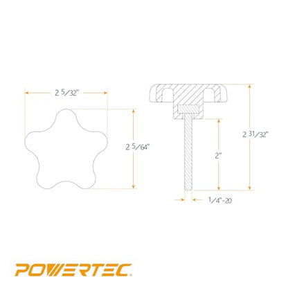 POWERTEC 10 Pack 1/4"-20 5 Star Knobs with 2" Threaded Stud, Thumb Screw Knobs with bolts for Lawn Mower, Umbrella Base, Woodworking Tools & Jigs, Clamps (QNB3010-P2) - style: 1/4", 5-Star, 2" Stud