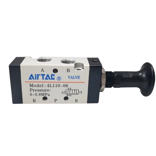 Push-Pull Valve AirTAC 4L110-06 1/8" NPT 5/2 Way Hand Lever 2 Position 5 Way Pneumatic Air Manual Control Direct Acting Type 0-145 PSI - size: 1/8 NPT, style: 5/2 way