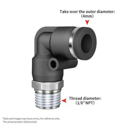 PNEUMATIC Male Elbow 4mm Tube OD x 1/8 Inch NPT Thread 90 Push to Connect Fittings PL-4-N01 (Pack of 5) - size: 4mm OD x 1/8"NPT