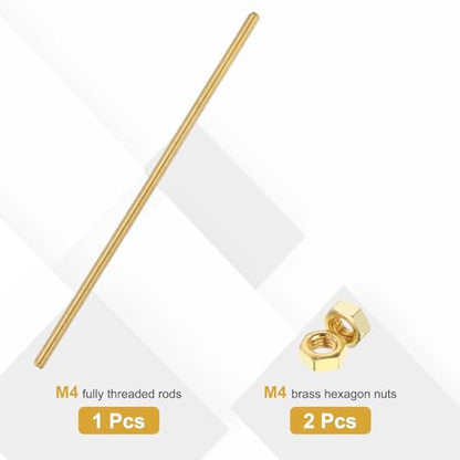 uxcell Brass Fully Threaded Rod, M4x0.7mm Pitch Right Hand Threads Studs with Solid Brass Hex Nuts, 150mm/6 Long Threaded Screw Rods Fasteners for Anchors Bolts Hangers Clamps - size: M4x0.7mmmm150mm
