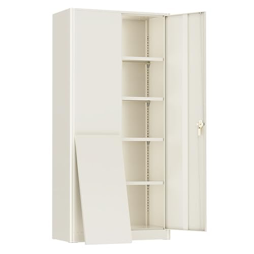 Greenvelly Metal Storage Cabinet, 72" Locking Metal Garage Storage Cabinet with Doors and 4 Adjustable Shelves, Lockable Steel Cabinet for Home Office, Garage, Shop, School (Grey 36" W x 18" D) - color: Grey, size: 72 Inch - 36W
