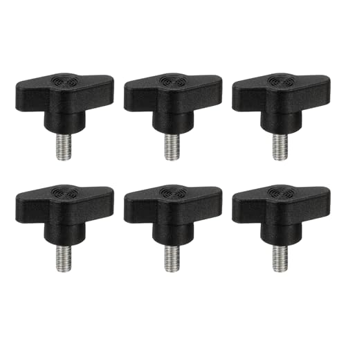 PATIKIL M6 x 14mm Tee Wing Thumb Screws, 6Pcs Carbon Steel Mechanical Handle Bolt Thumb Screws for Remove Replace Hand Clamping Tightening Knobs Power Supply, Black - size: M6 x 14mm