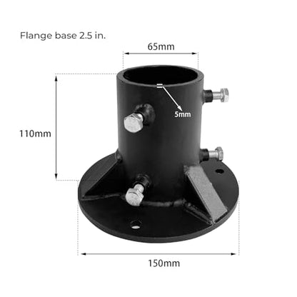 Base Flange,Chain Link Fence Pole Floor Flange,for Fixing Street Light/Flag/Mailbox/Fence Pole etc.,Black Heavy Solid Fence Post Concrete Mount, Including Bolt Side Screws (2.5 Inch) - size: 2.5 Inch