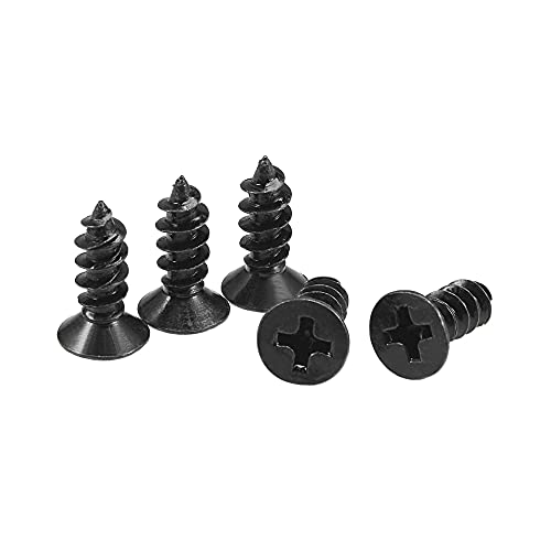 uxcell M4 x 12mm Wood Screws Phillips Flat Head Carbon Steel Self Tapping Screws Black 200pcs - size: M4 x 12mm