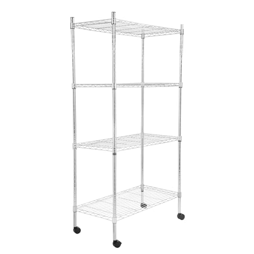 Whitmor 4 Tier Storage Shelves, Heavy Duty with Wheels, Adjustable Steel Organizer Wire Rack, 200 lbs Capacity per Shelf, Max 800 lbs Total for Garage, Kitchen, Plant, 36" L x 14" W x 54" H, Chrome - color: Sliver, size: 4-TIER,36"L x 14"W x 54"H (With Wh