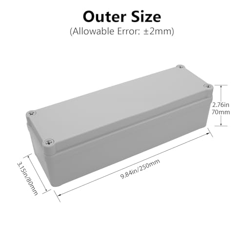 LeMotech IP67 Waterproof Junction Box ABS Plastic Project Box Dustproof Electrical Box Outdoor Enclosure for Electronics DIY Case Gray 9.8X 3.1x 2.8 inch (250x 80x 70 mm) - size: 9.8" x 3.1" x 2.8" (1pc)