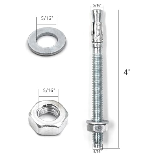 50-Pcs Wedge Anchors for Concrete,5/16" x 4"(M8x100mm) Zinc Plated Anchors - color: 5/16"X4"-50pcs