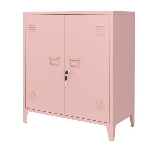 MIOCASA Metal Storage Cabinet with Locking Double Doors, Lockable Steel Cabinet with Adjustable Shelves for Home Office, Garage, Coffee Bar, Entryway - color: Pink