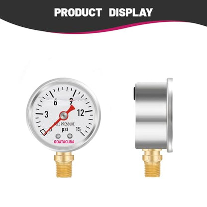 0-15psi Glycerin Filled Fuel Pressure Gauge, 1-1/2" Dial Size, 304 Stainless Steel Case, 1/8" NPT Lower Mount, with High Accuracy, for Measuring Fuel Pressure… - size: 0-15psi, style: Lower Mount
