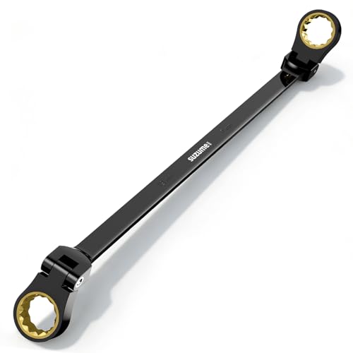 SUZUME Extra Long Flex Head Ratcheting Wrench 17-19mm Metric Double Box End 180° Flexible Head 72-Tooth 15K Gear Tested CR-V Steel Black Chrome Finish For Suspension Heavy Equipment & DIY - size: 17-19mm