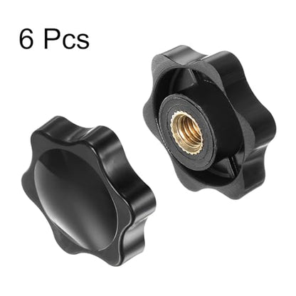 HARFINGTON 6pcs Star Knobs M8 Female Thread 32mm 6-Point Plastic Head Brass Insert Non-Through Hole Screw-in Threaded Hand Knob Clamping Handle, Black - color: Black, size: M8 x 32mm