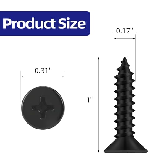 #8 x 1 Flat Head Self Tapping Screws, 304 Stainless Steel 18-8 Wood Screw, Black Finish, Screwdriver Bit Included, 100 PCS - color: Black, size: #8 x 1"