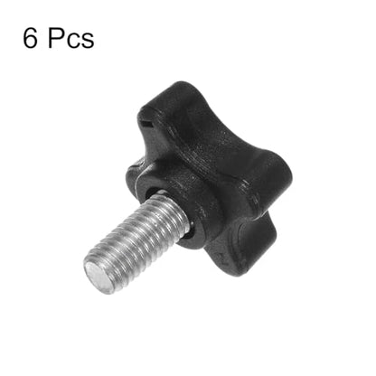 HARFINGTON 6pcs Star Clamping Knobs M8 x 16mm Metric Male Thread 32mm 4-Point Plastic Head Threaded Stud Knob Hand Tightening Thumb Screw Jig Handle, Black - size: M8 x 16mm x 32mm