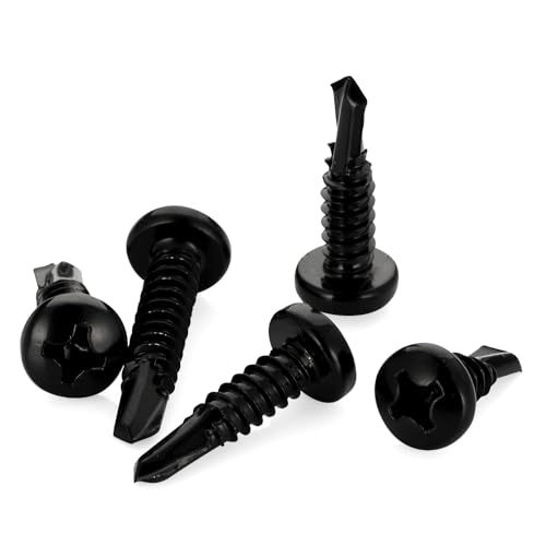 Mellewell #10 x 3/4" Pan Head Self Drilling Screws, Self Tapping Sheet Metal Screws, Black Finish 410 Stainless Steel, 100 PCS - color: Black, size: #10 x 3/4"