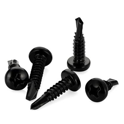 Mellewell #8 x 3/4" Pan Head Self Drilling Screws, Self Tapping Sheet Metal Screws, Black Finish 410 Stainless Steel, 100 PCS - color: Black, size: #8 x 3/4"