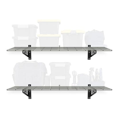 MonsterRax 18x48 White Garage Wall Shelf 2-Pack, 500lb, White - color: Hammertone, size: 18"x48"