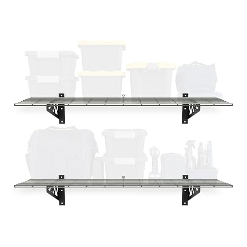 MonsterRax 18x48 White Garage Wall Shelf 2-Pack, 500lb, White - color: Hammertone, size: 18"x48"