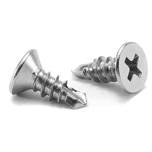 #10 x 1/2" Sheet Metal Screws 100Pcs 410 Stainless Steel Flat Head Tek Screws Fast Self Tapping Screws by SG TZH - size: #10 x 1/2"