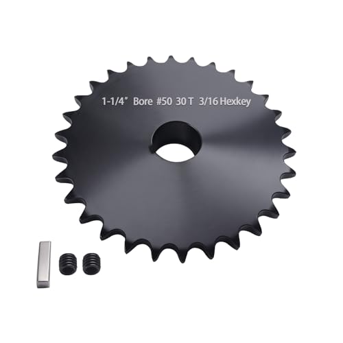 #50 Roller Chain Sprocket 30 Tooth 1-1/4" Bore (1/4" Keyway) Black Oxide with 2 Set Screws & Key Included for Conveyor Farm Equipment Packaging Industrial Heavy Duty Drive, Hardened Steel 50BS30-1-1/4 - size: 1-1/4 inch, style: 30tooth