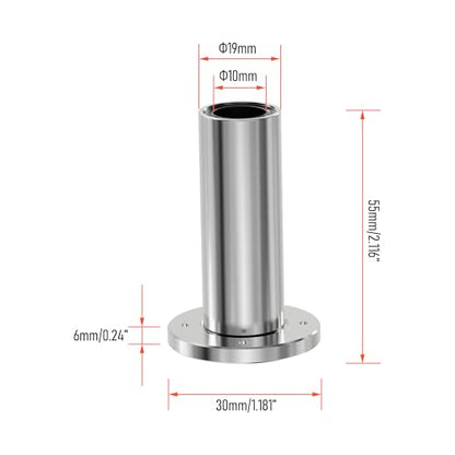 2PCS LMF10LUU Circular Flange Linear Ball Bearings, 10mm Bore Dia, 19mm OD, 55mm Length with Double Side Rubber Seal for CNC,3D Printer - size: LMF10LUU Size 10x19x55mm
