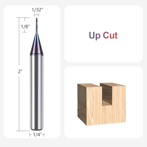 SpeTool 1/32 Inch Cutting Diamter Upcut Spiral Router Bit 1/4 Inch Shank with TAC Coated Carbide CNC Router Bit End Mill Woodworking Slot Carving Engraving Tool - size: 1/32" Dia - 1/8" CL -1/4" Shank, style: UP CUT
