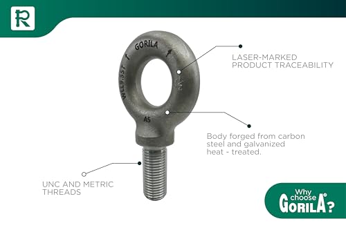 GORILA Lifting Mechanical Shoulder Eye Bolt | 1 1/2" - 6 x 3 1/2" | 21050 LBS (9,55 Ton) | Safety Factor 4:1 | Since 1989 - size: 1 1/2" - 6 x 3 1/2"