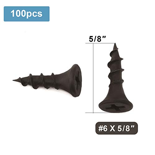 #6 x 5/8" Wood Screw 100PCS Black Phosphate Coated Stainless Flat Truss Head Fast Self Tapping Drywall Screws by SG TZH - size: #6 x 5/8"