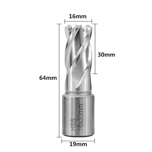 Shank HSS Annular Drill Bit 12-42x30mm TiN Coated Hollow Drill Bit for Metal Cutting Weldon Shank Core Drill Bit (16x30mm) - size: 16x30mm