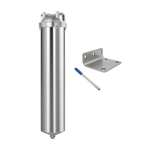 NSF/ANSI 42 Stainless Steel Whole House Water Filter Housing, 20" x 2.5" Sediment Water Filter System for Heavy Duty, Well & City Water, 3/4" NPT Port, Drain Valve Style C(Square Head) - size: 20" C Housing-3/4NPT