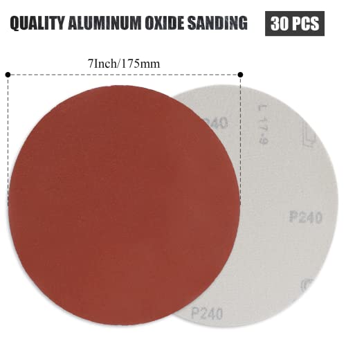 Biaungdo 7-Inch Sandpapers Sand Discs, 240 Grit, 30 Pcs - style: 30 Pcs 7 Inch 240 Grit
