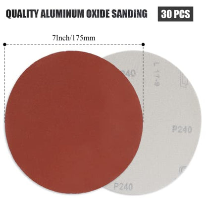 Biaungdo 7-Inch Sandpapers Sand Discs, 240 Grit, 30 Pcs - style: 30 Pcs 7 Inch 240 Grit