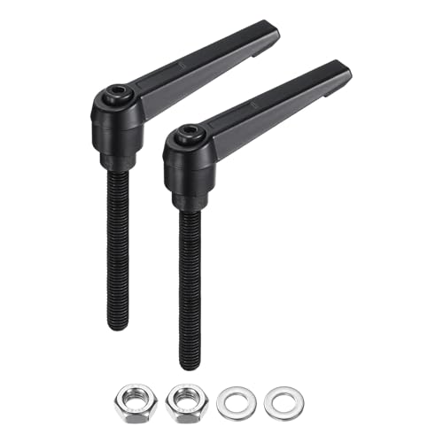 uxcell 2pcs Lever Adjustable Handles M8 x 60mm Metric Male Thread with Nuts Washers, Level Clamping Handle Set Hand Stud Knobs Rotating Screw Handles Bolts with Locking Lever, Black - size: M8 x 60mm